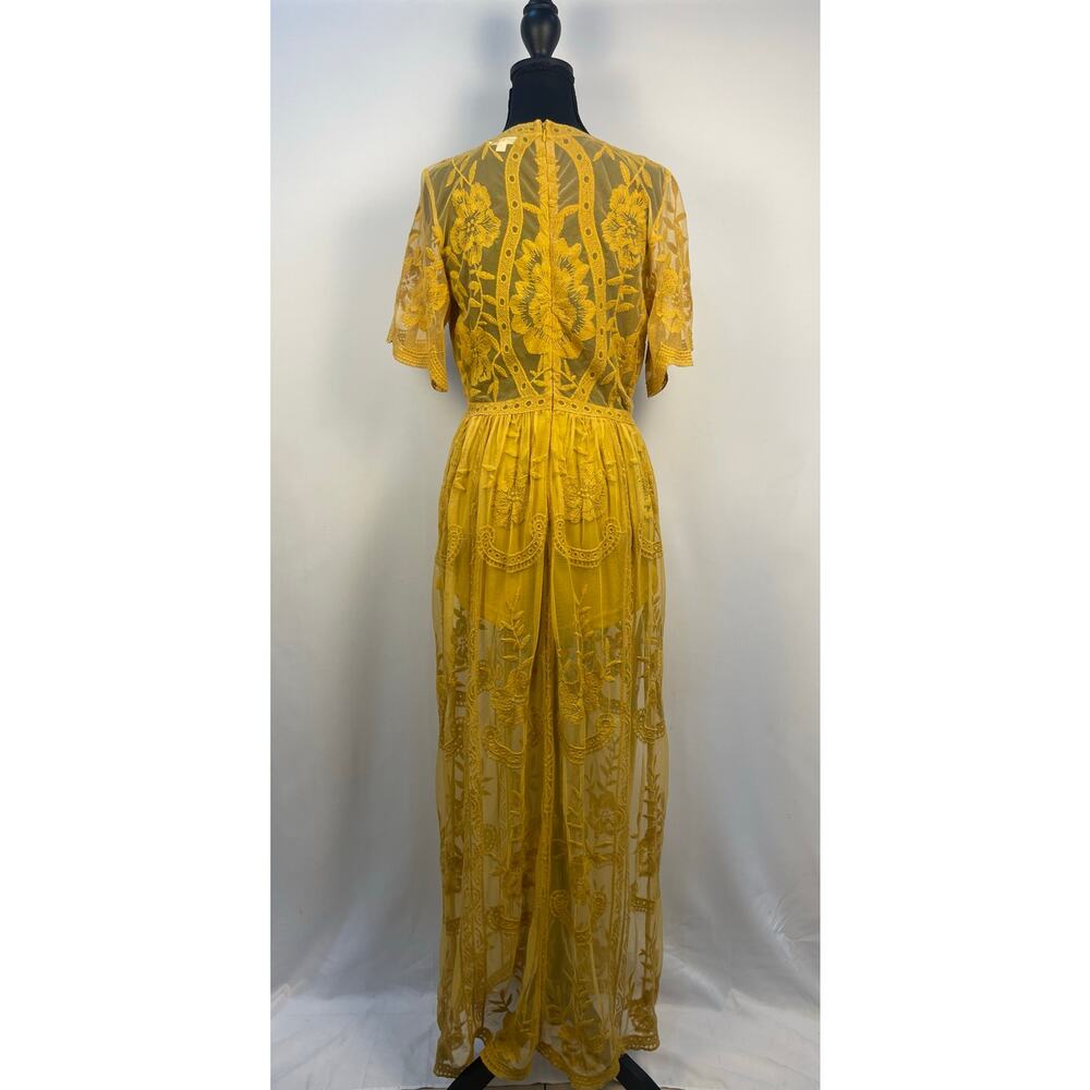 Wild Honey Mustard Yellow Lace Sheer Maxi Romper Size S - Picture 9 of 15